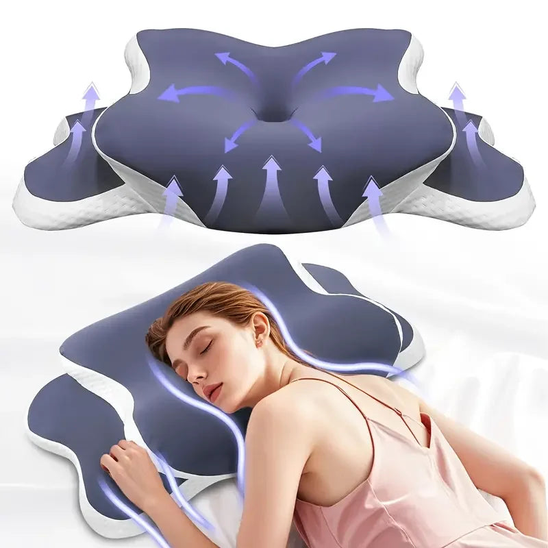 Cooling Neck Pillow - Breathable Memory Foam for Side & Back Sleepers