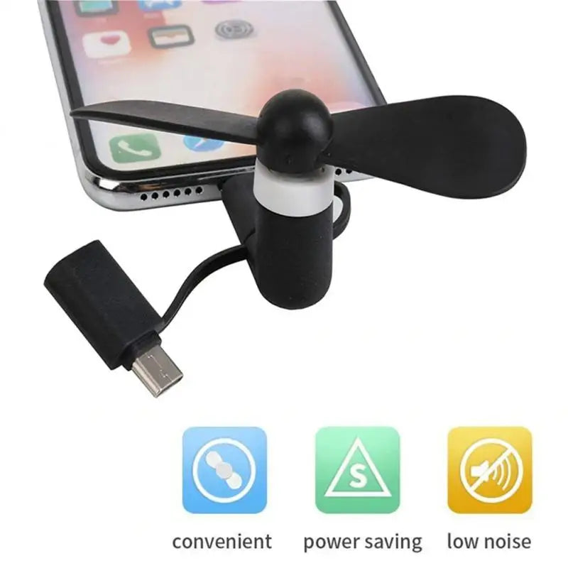 Airvoola 3-In-1 Mini Electric Phone Fan Cooling For Smartphone/Tablet, Type-c, Micro USB, iPhone Lightening,  Mini Fan.