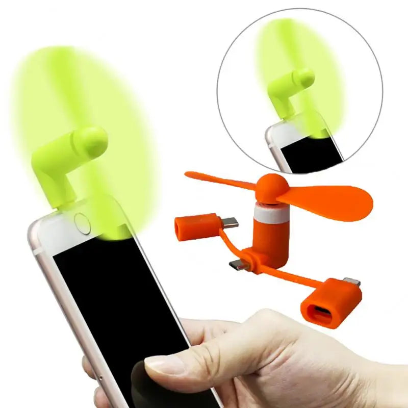 Airvoola 3-In-1 Mini Electric Phone Fan Cooling For Smartphone/Tablet, Type-c, Micro USB, iPhone Lightening,  Mini Fan.