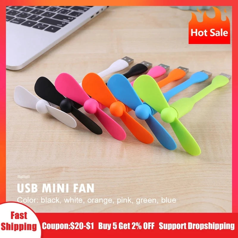 Airvoola Mini USB Fan Flexible Bendable Fan For Power Bank Laptop PC AC Charger Portable Hand Cooling Fan For Computer.