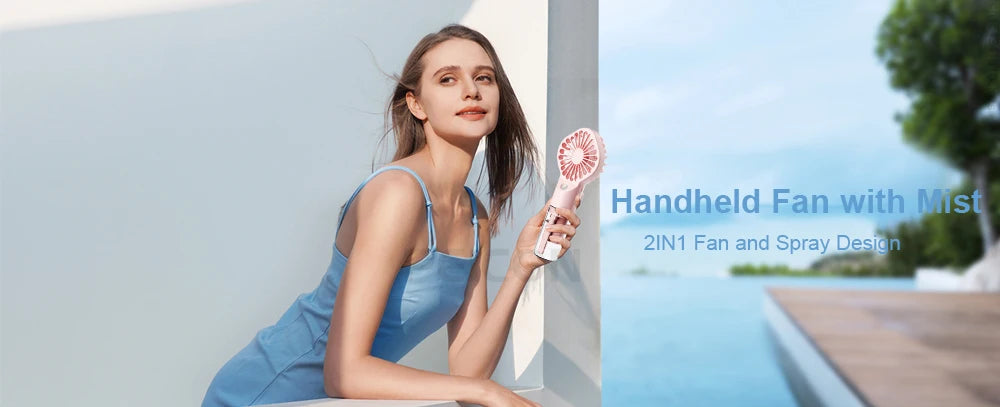 Airvoola Portable Handheld Spray Fan Mini Humidifier Fan 4 Speeds Powerful Wind USB Rechargeable Water Spray Mist Fan.