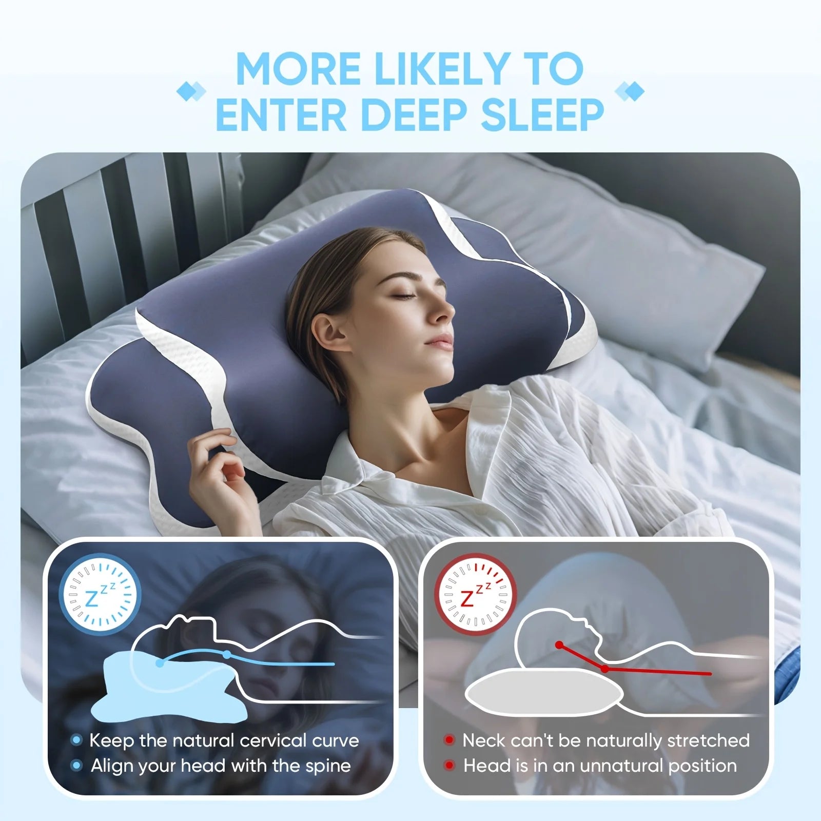 Cooling Neck Pillow - Breathable Memory Foam for Side & Back Sleepers