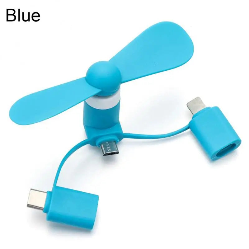 Airvoola 3-In-1 Mini Electric Phone Fan Cooling For Smartphone/Tablet, Type-c, Micro USB, iPhone Lightening,  Mini Fan.