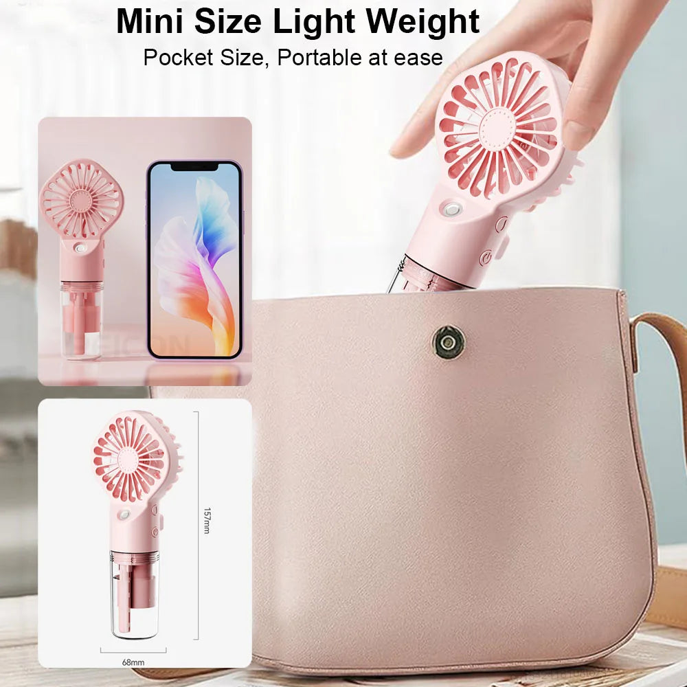 Airvoola Portable Handheld Spray Fan Mini Humidifier Fan 4 Speeds Powerful Wind USB Rechargeable Water Spray Mist Fan.