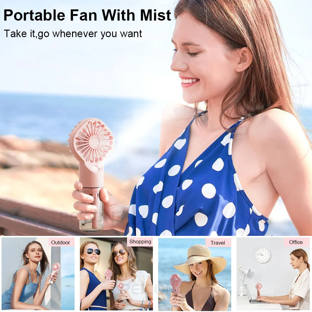 Airvoola Portable Handheld Spray Fan Mini Humidifier Fan 4 Speeds Powerful Wind USB Rechargeable Water Spray Mist Fan.