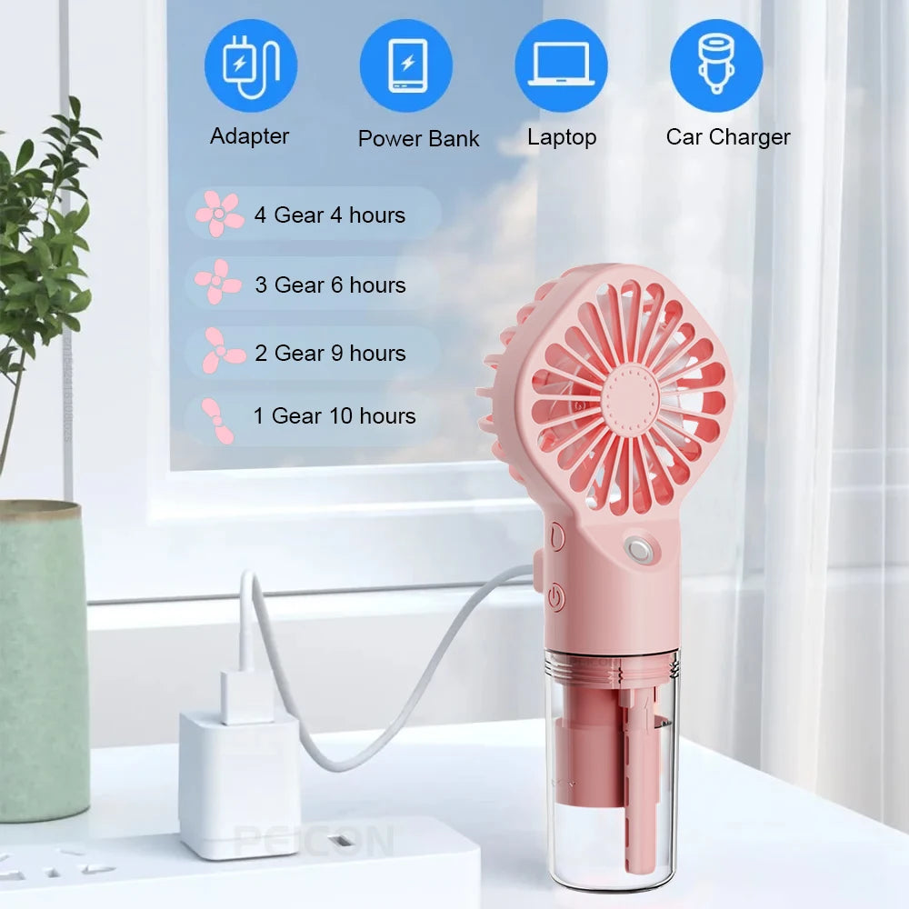 Airvoola Portable Handheld Spray Fan Mini Humidifier Fan 4 Speeds Powerful Wind USB Rechargeable Water Spray Mist Fan.