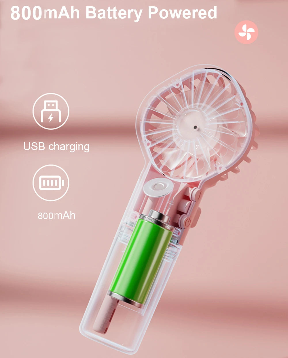Airvoola Portable Handheld Spray Fan Mini Humidifier Fan 4 Speeds Powerful Wind USB Rechargeable Water Spray Mist Fan.