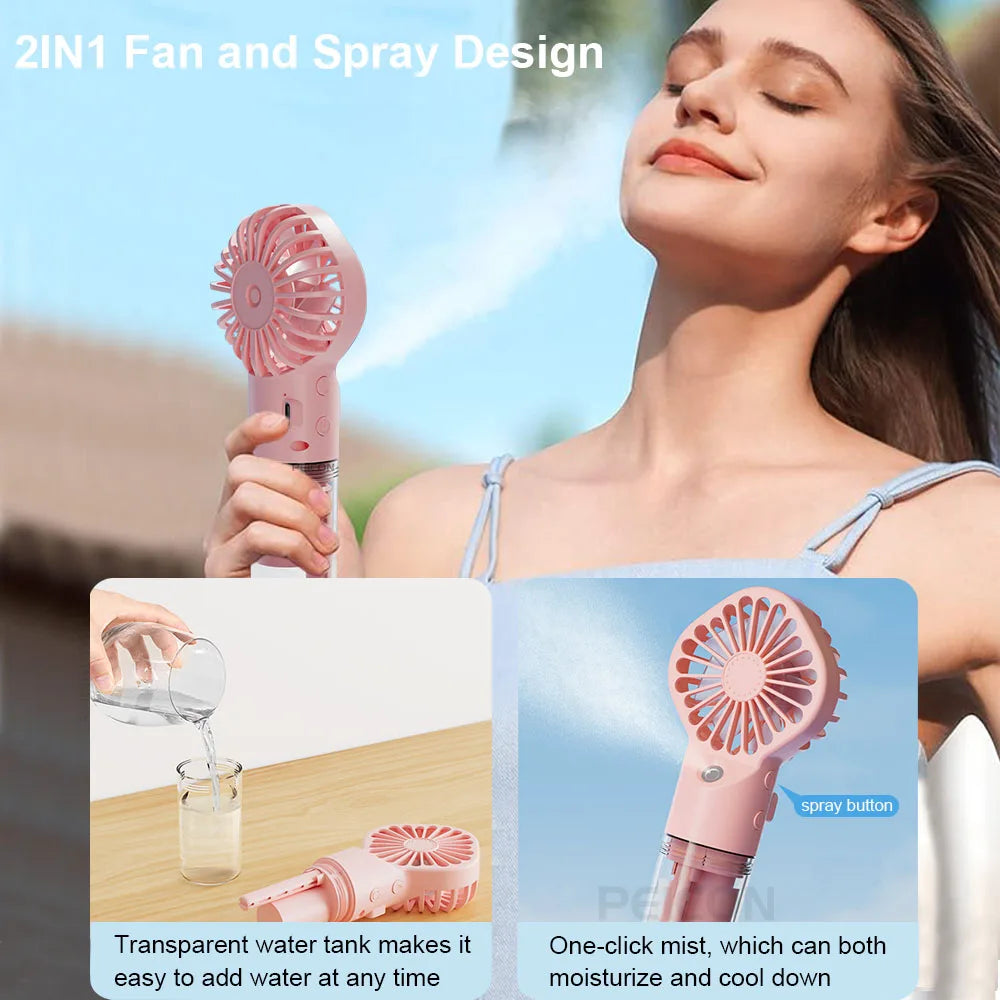 Airvoola Portable Handheld Spray Fan Mini Humidifier Fan 4 Speeds Powerful Wind USB Rechargeable Water Spray Mist Fan.